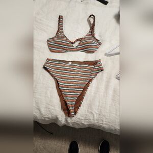Aerie Striped Bikini with Orange and Teal